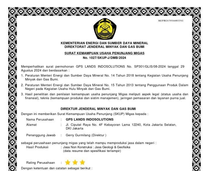 Surat Kemampuan Usaha Penunjang Migas (SKUP Migas)